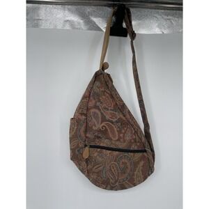 LL Bean Vintage Tapestry Leather Trim Sling Backpack